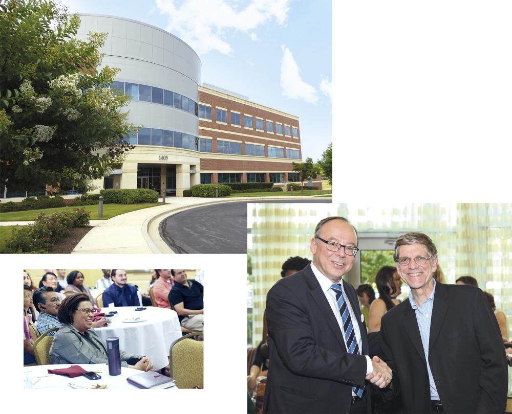 Der symbolische Handschlag der CEOs besiegelt die Partnerschaft der Unternehmen. Dr. Ralf Pfirmann (IDT) und Thomas Evans (Aeras) freuen sich auf die gemeinsame Zusammenarbeit.